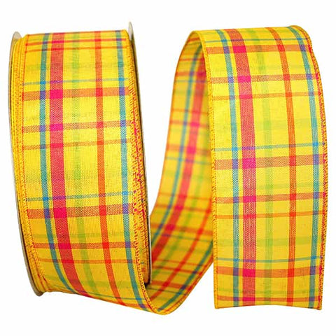 Yellow Breezeway Plaid Wired Ribbon - 2.5" x 50yds