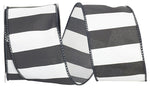 Black & White Railroad Stripe Wired Ribbon - 2.5" x 10yds