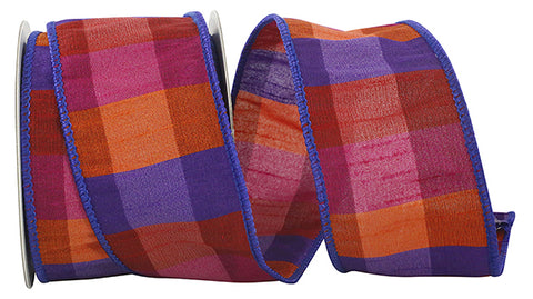 Purple Summer Dupioni Check Wired Ribbon - 2.5" x 10yds