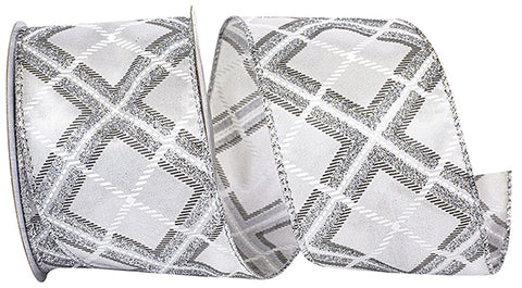 Gray & White Lattice Wired Ribbon - 2.5" x 10yds