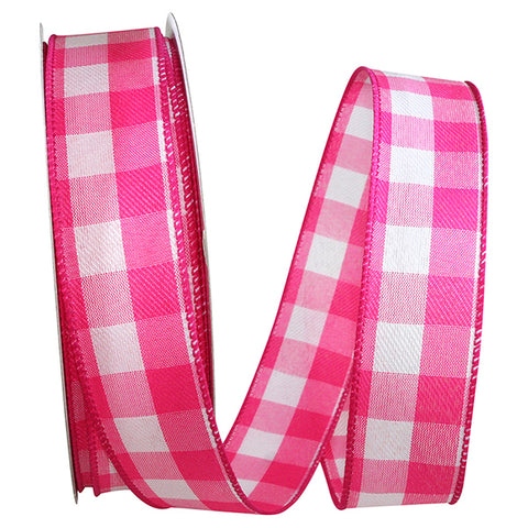 Hot Pink & White Plaid Wired Ribbon - 1.5" x 50yds