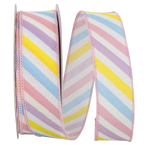 Pastel Diagonal Striped Wired Ribbon - 1.5" x 20yds