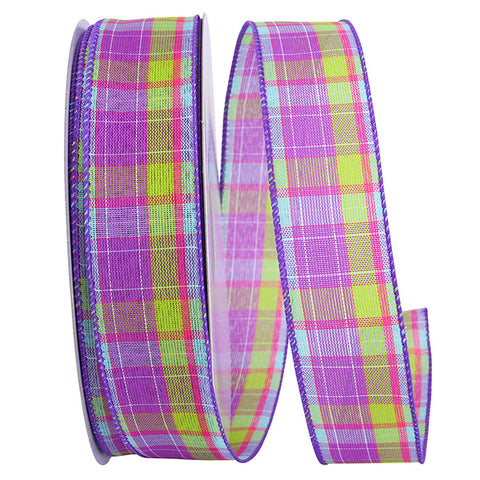 Purple Bright Plaid Wired Ribbon - 1.5" x 50yds