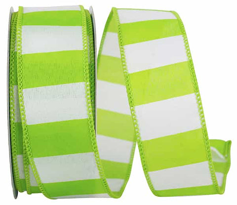Lime Stripe Bright Wired Ribbon - 1.5"x20Yds