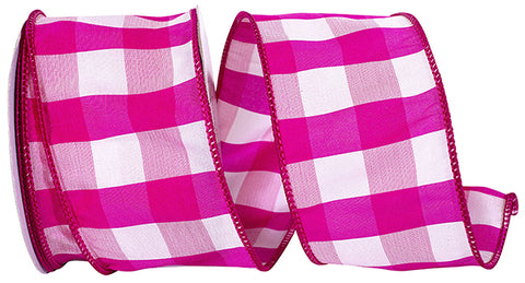 Fuchsia Sherbert Check Wired Ribbon - 2.5" x 10yds