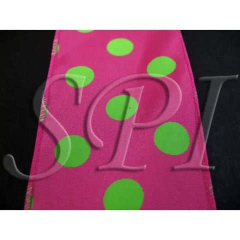 2.5 " X 10yd Wired Dots - Fuschia / Lime