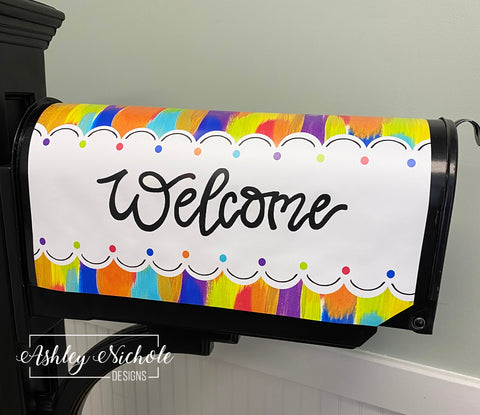 Abstract WELCOME - Colorful Vinyl Mailbox Cover