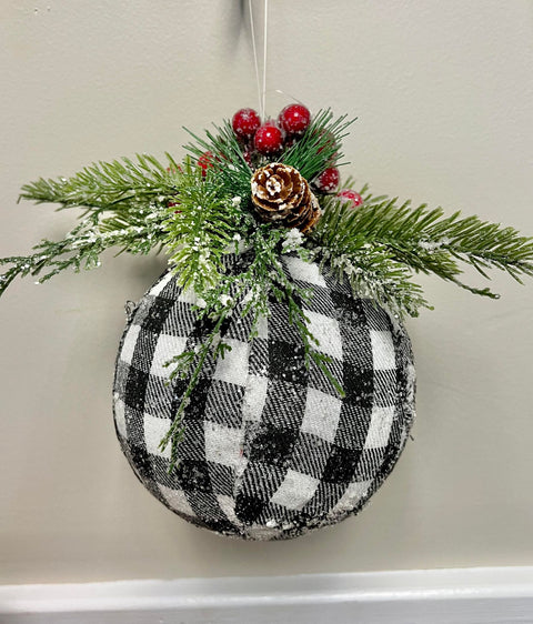 5.5" Buffalo Check, Pine & Berry Ornament Ball