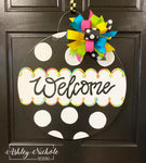 Black & White Polka Dot - Welcome - Plaque Door Hanger