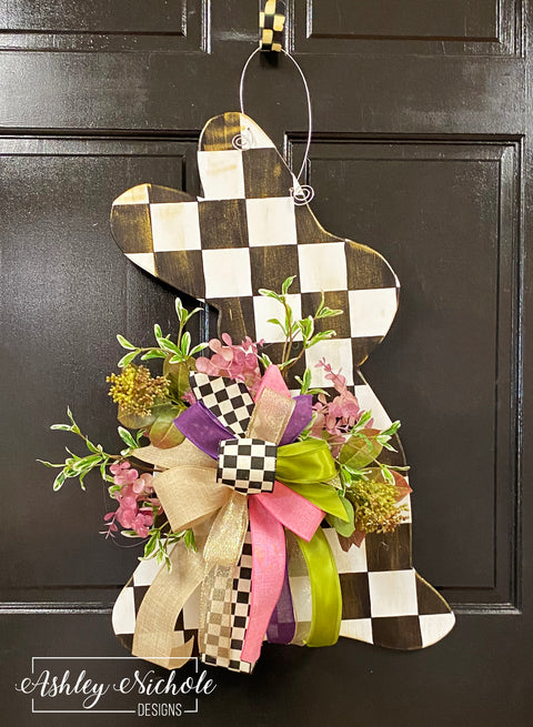 Bunny - Checkered with Gold Overlay - FLORAL Door Hanger