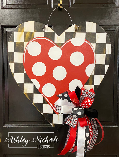 Checkered & Polka Dot Heart Door Hanger