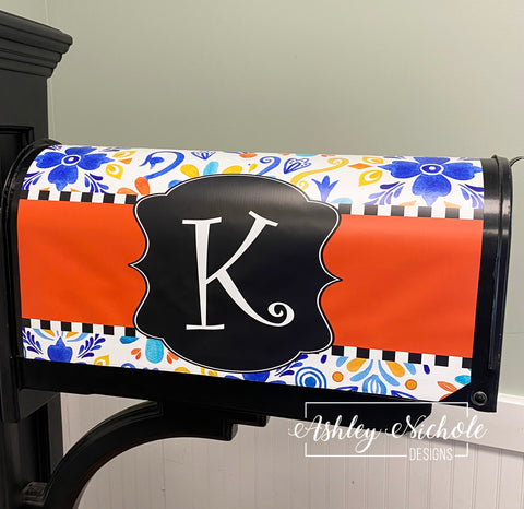 Cool Blues Fall Initial Mailbox Cover