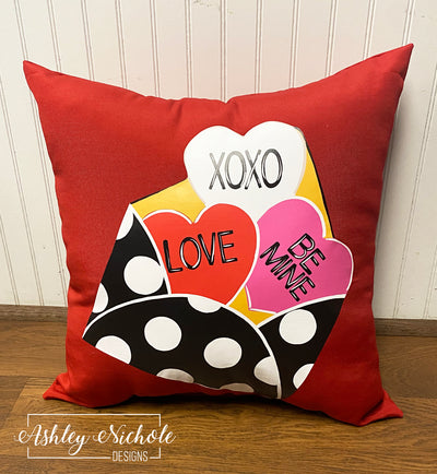 Custom Pillow - Hearts Love Letter Polka Dot on Red Outdoor Fabric