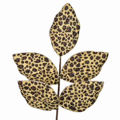 18" Leopard Print Magnolia Leaf Pick
