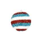 4" Horizontal Stripe Cut Tinsel Ball Ornament - White/Red/Blue