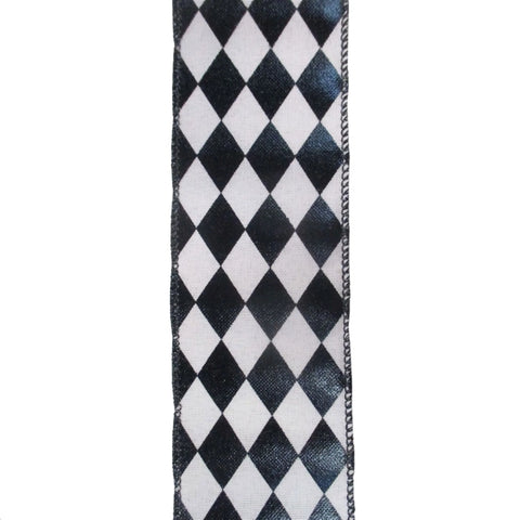 Black/White Diamond Checked Wired Ribbon - 2.5"x10Yds