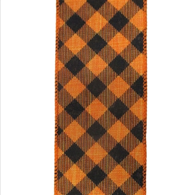 BLACK AND ORANGE CHECKED Wired Edge - 2.5" - 10 YDS