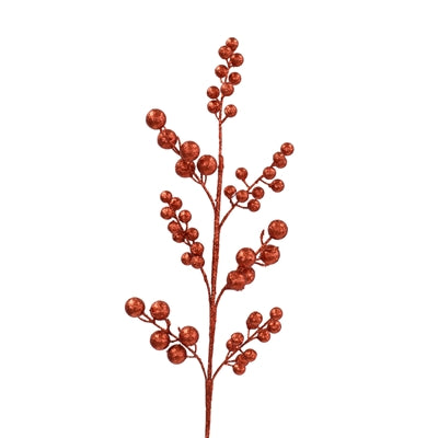 EXQUISITELY GLITTERED BERRY STEM - RED 29”