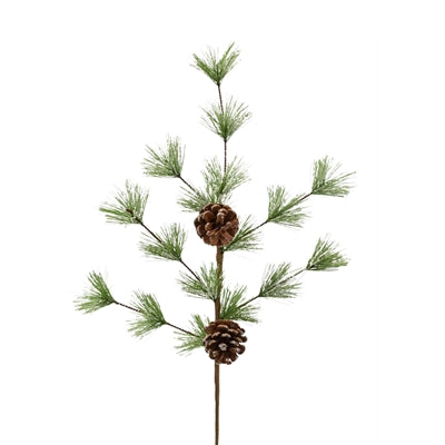 25" Sparkling Iced Pine & Pine Cone Spray - Frost Green