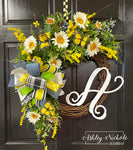 Daisies & Butterflies Initial Wreath - 18" Round