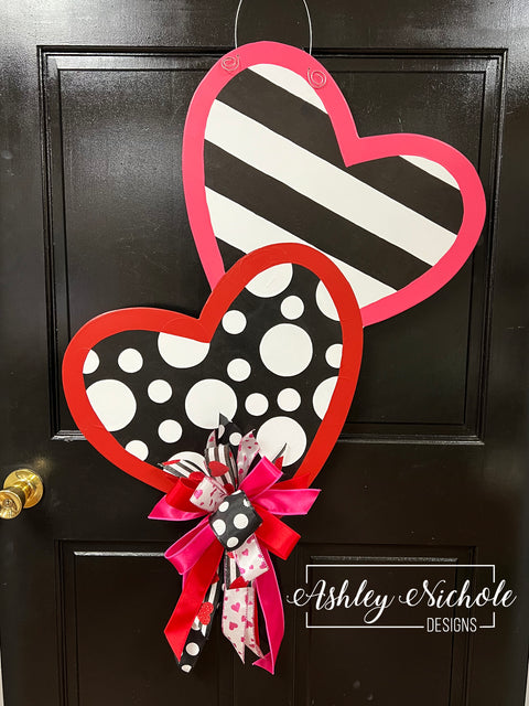 Crazy Dots & Stripes Double Heart Door Hanger