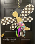 Elegant Dragonfly - Checkered with Gold Overlay Door Hanger