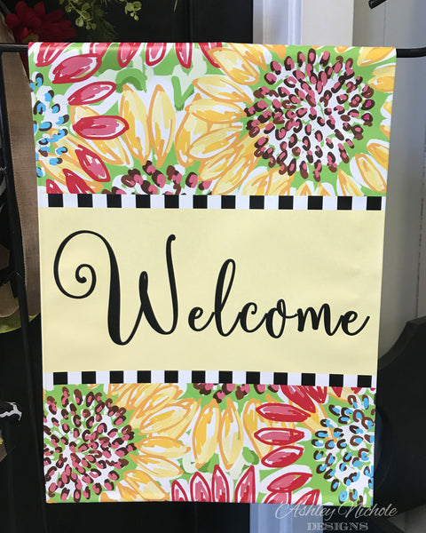 Floral Sunflower - Welcome - Vinyl Garden Flag