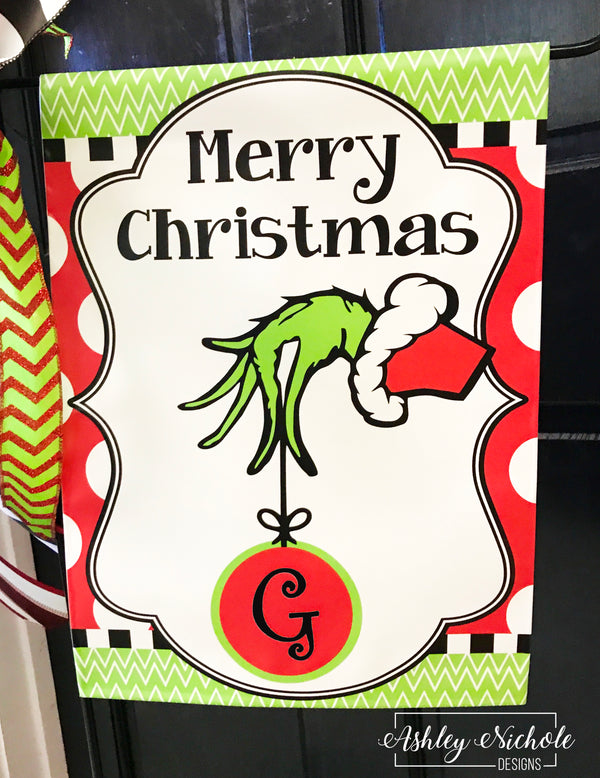 Grinch Inspired Initial Christmas Vinyl Garden Flag – AshleyNichole Designs
