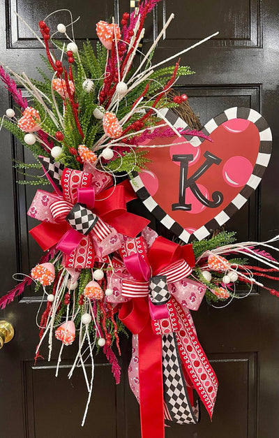 Funky Heart INITIAL Valentine Wreath - 24" Oval
