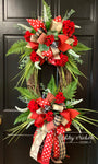 Geranium Floral and Grass OVAL Wreath - RED - 24"