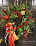 Glitzy Christmas Full Round Wreath - Red & Gold