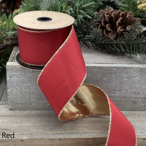 Deep Red with Gold Back Taffeta Wired Ribbon - 2.5" x 10yds