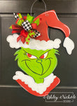 Grinch Inspired Face - Christmas Door Hanger