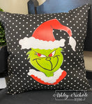 Custom - Grinch Inspired Face Christmas Pillow - Black and White Dot