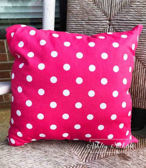 Outdoor Pillow - Candy Pink with White Polka Dots