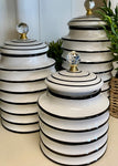 SET OF 3 RIBBED CANISTERS W/CRYSTAL KNOB-Choose from Black or Blue