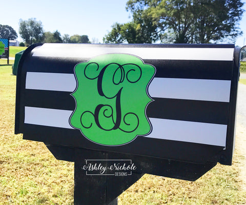 Black and White Stripe Initial Mailbox Cover - GREEN