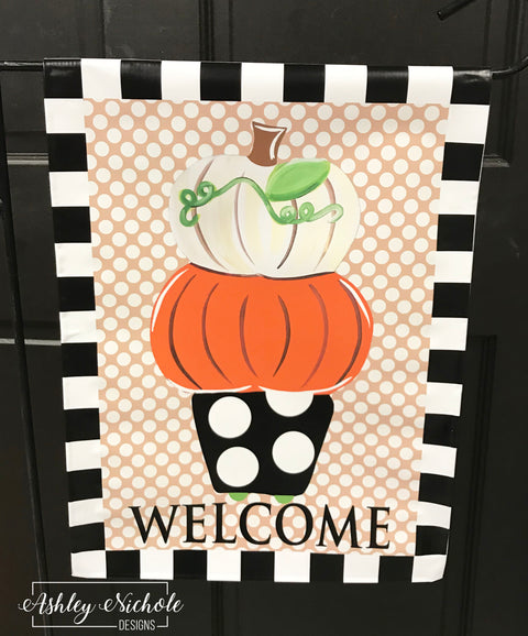 Topiary White Pumpkin- Welcome - Vinyl Garden Flag