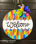 Abstract Welcome - COLORFUL - Plaque Door Hanger
