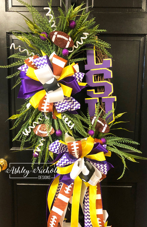 School Spirit Football Wreath - Collegiate Font