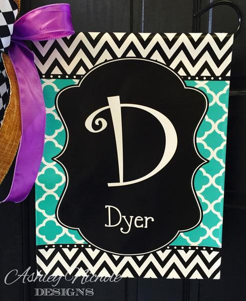 Initial Name - Chevron/Quatrefoil - Vinyl Garden Flag