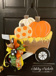 Wheelbarrow with Pumpkins Door Hanger