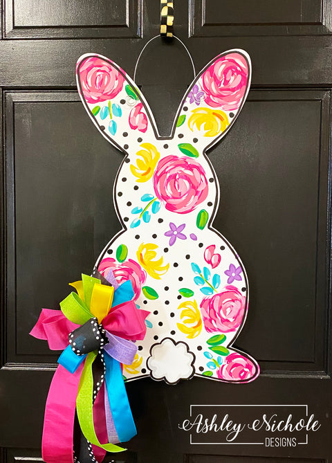 Artful Bunny Door Hanger - Handpainted/Wooden