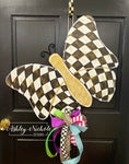 Elegant Butterfly - Checkered with Gold Overlay Door Hanger