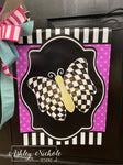 Elegant Butterfly - Checkered with Gold Overlay Garden Vinyl Flag