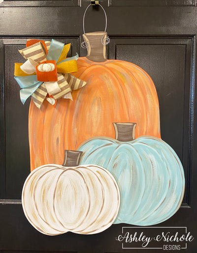 Cool Tones Autumn Pumpkins Door Hanger (Hand-Painted)