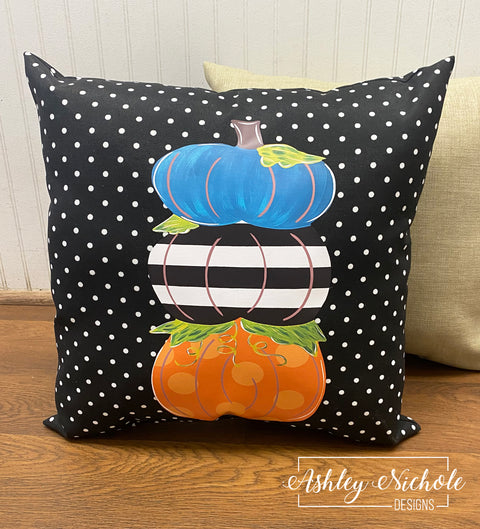 Custom - Pumpkin Stack - Black & White Stripe - Fall Pillow