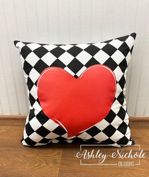 Custom-Diamond-Black and White-Red Heart Pillow