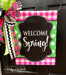 Buffalo Check Pink and Green - Welcome Spring - Vinyl Garden Flag