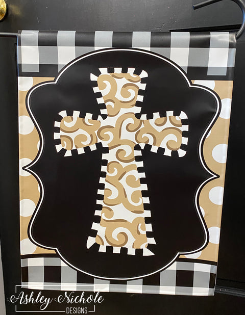 Swirl Neutral Cross - Vinyl Garden Flag